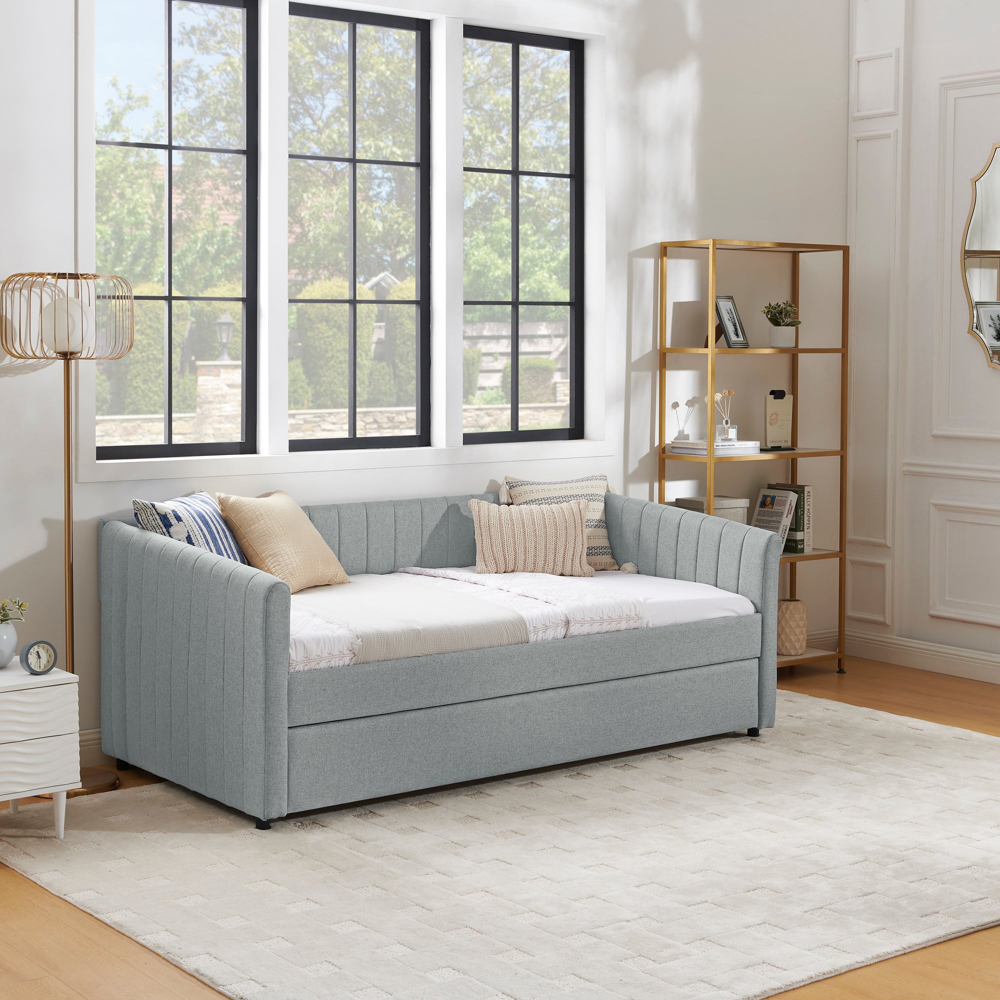 Twin Size Daybed with Trundle Upholstered Sofa Bed
