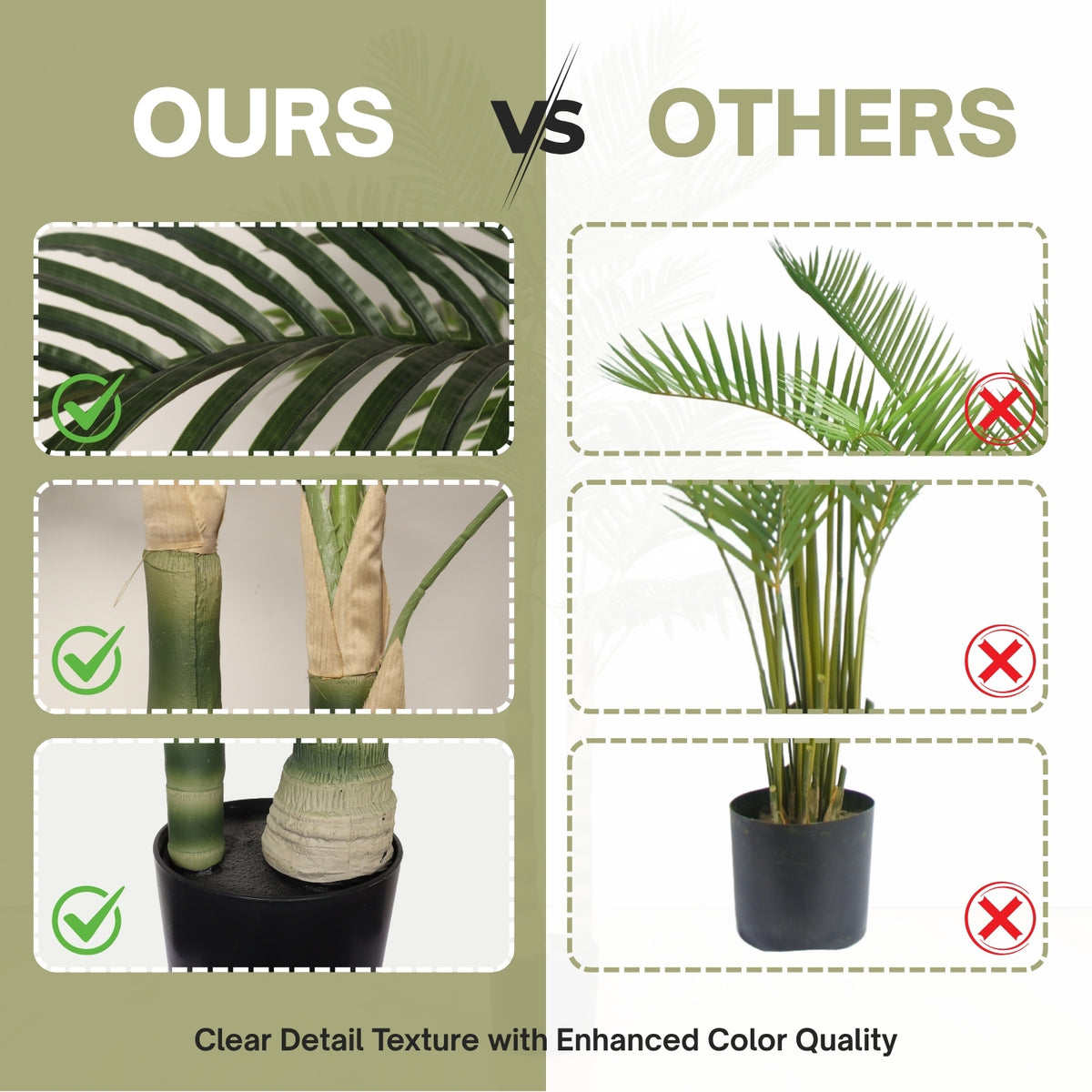 5FT Golden Cane Artificial Palm Tree with Black Plastic Pot, Green