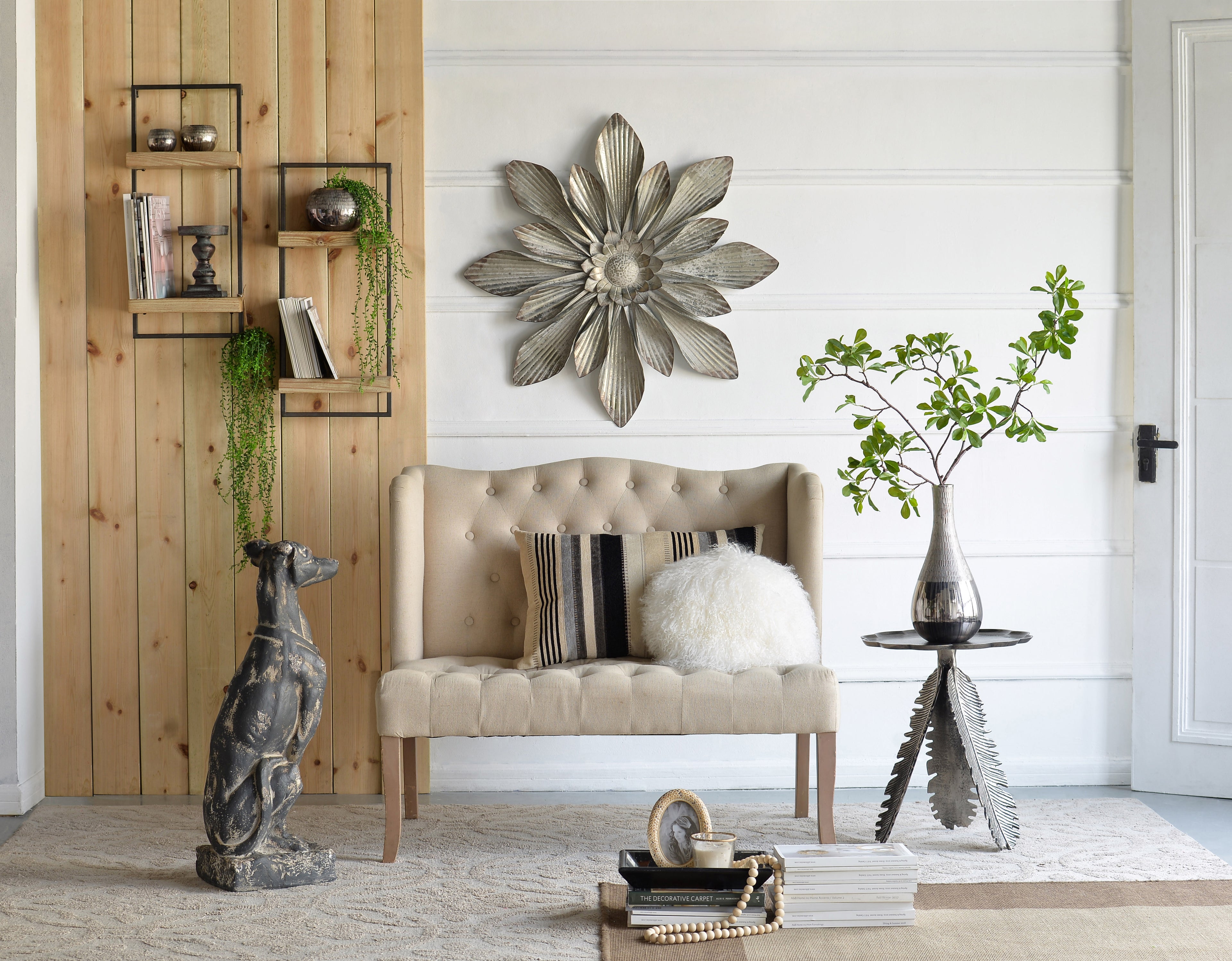 12" x 6" x 27" Iron and Wood Wall Shelf With Two Shelves