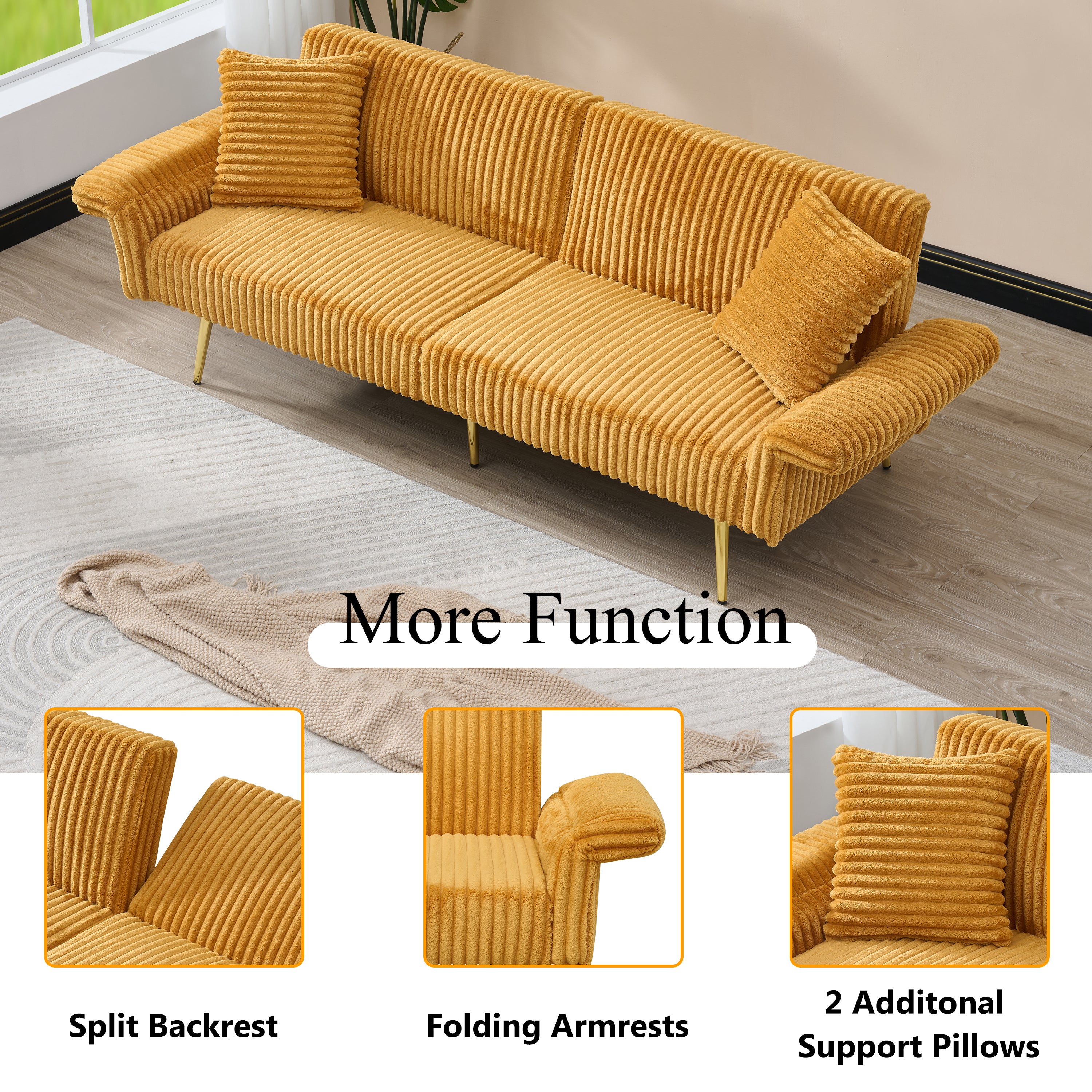 79 Inch Corduroy Sofa Bed
