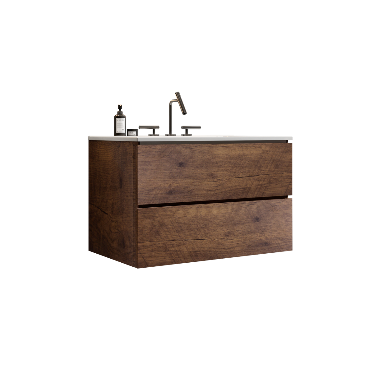 Wall Mount 30-Inch Bathroom Vanity, Walnut with Ceramic Sink