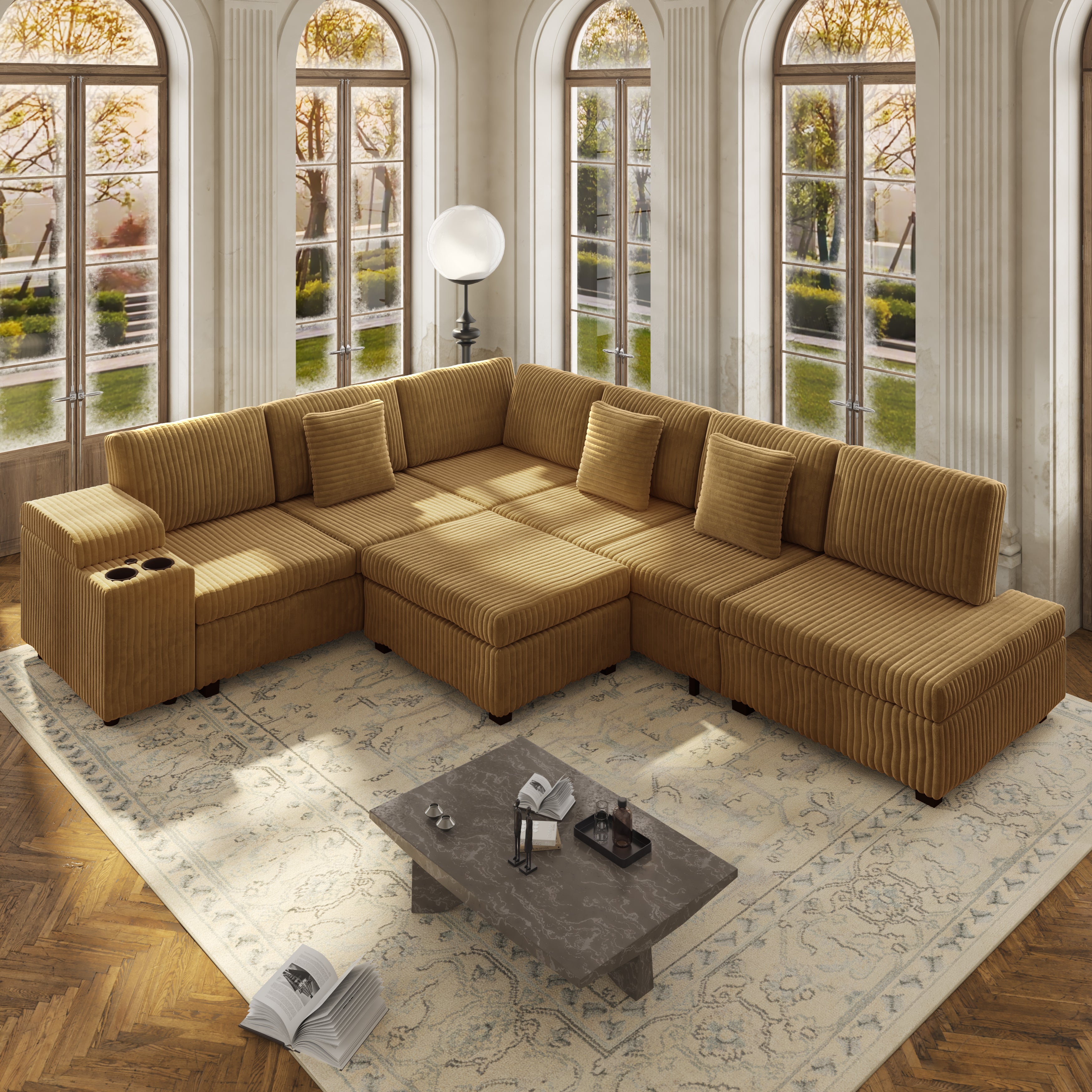 110.2" L-Shaped Sectional Sofa Set with Removable Ottoman
