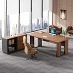 63-Inch L-Shaped Executive Desk with 47-Inch File Cabinet