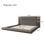Floor Upholstered Platform Bed with Extended Wood Headboard