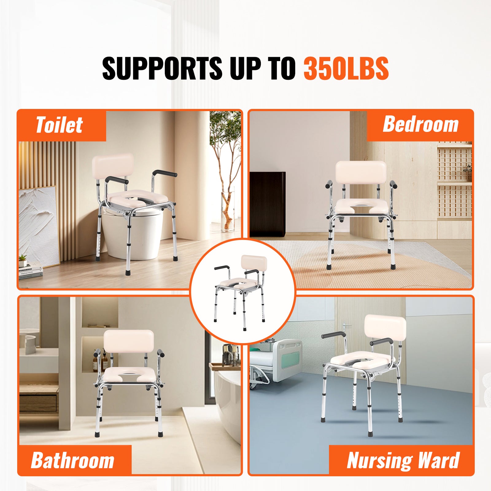 Commode Chair, Bedside Commode with Padded Seat