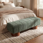 Green Boucle Upholstered Indoor Dining Bench