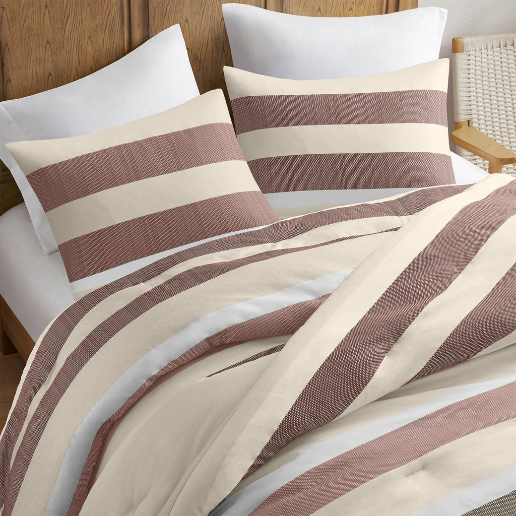 3-Piece Full/Queen Stripe Textured Print Comforter Set