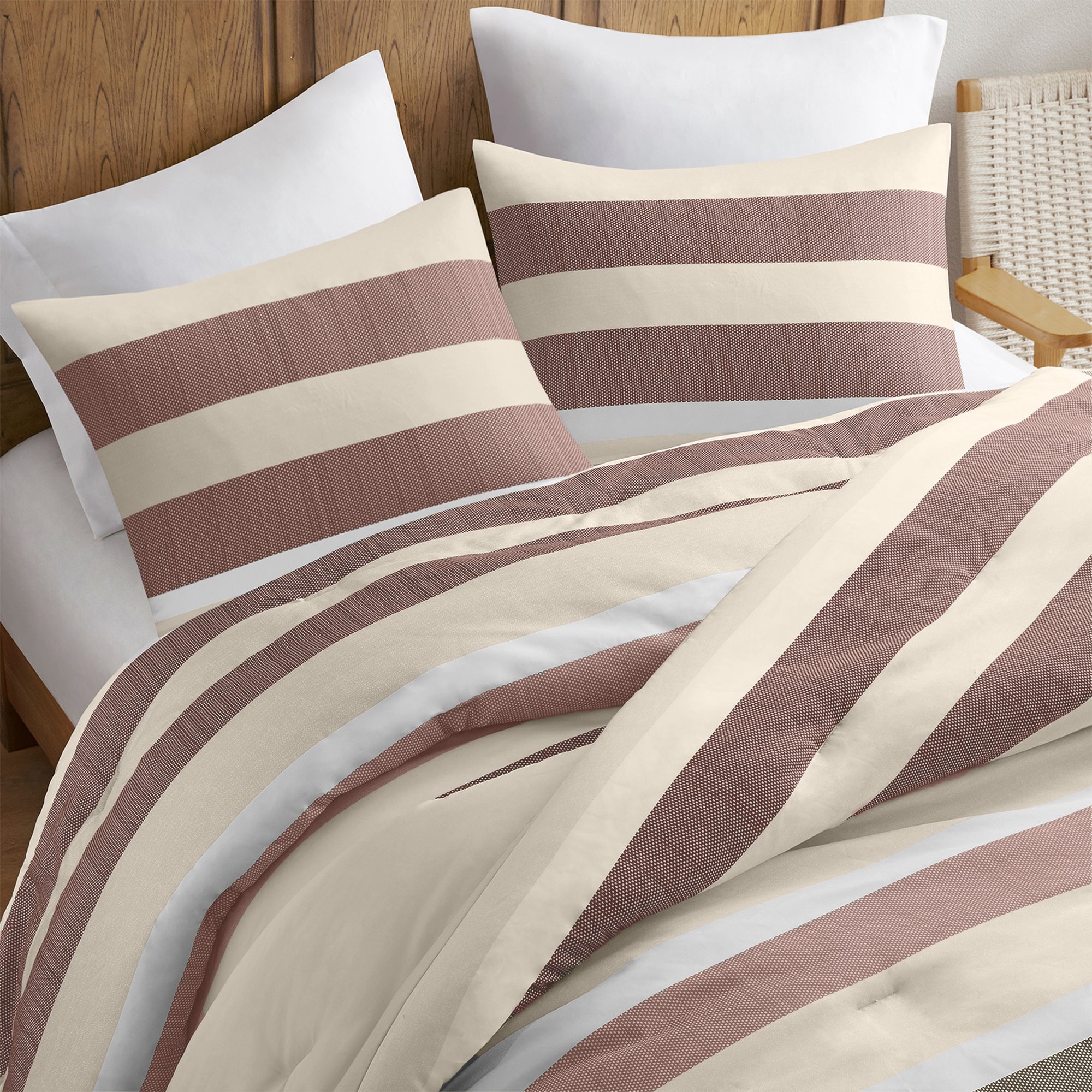 3-Piece King/Cal King Stripe Textured Print Comforter Set