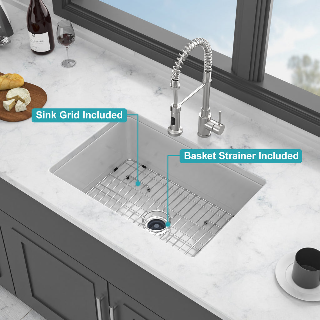 27"x19"x10" Undermount Single Bowl Fireclay Kitchen Sink