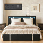 Queen Bed Frame with Adjustable LED Lights Headboard