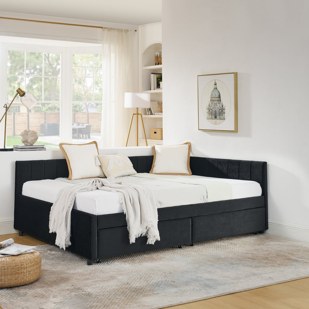 Full Size Upholstered Tufted Bed Frame with Two Drawers