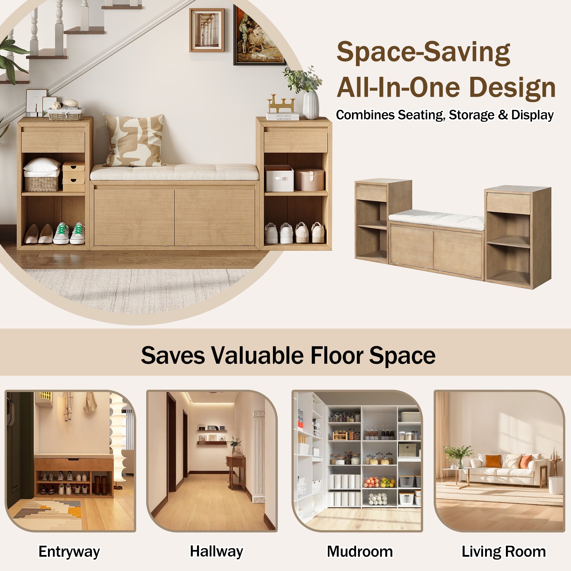 TREXM All-in-One Entryway Storage Bench with Cushion