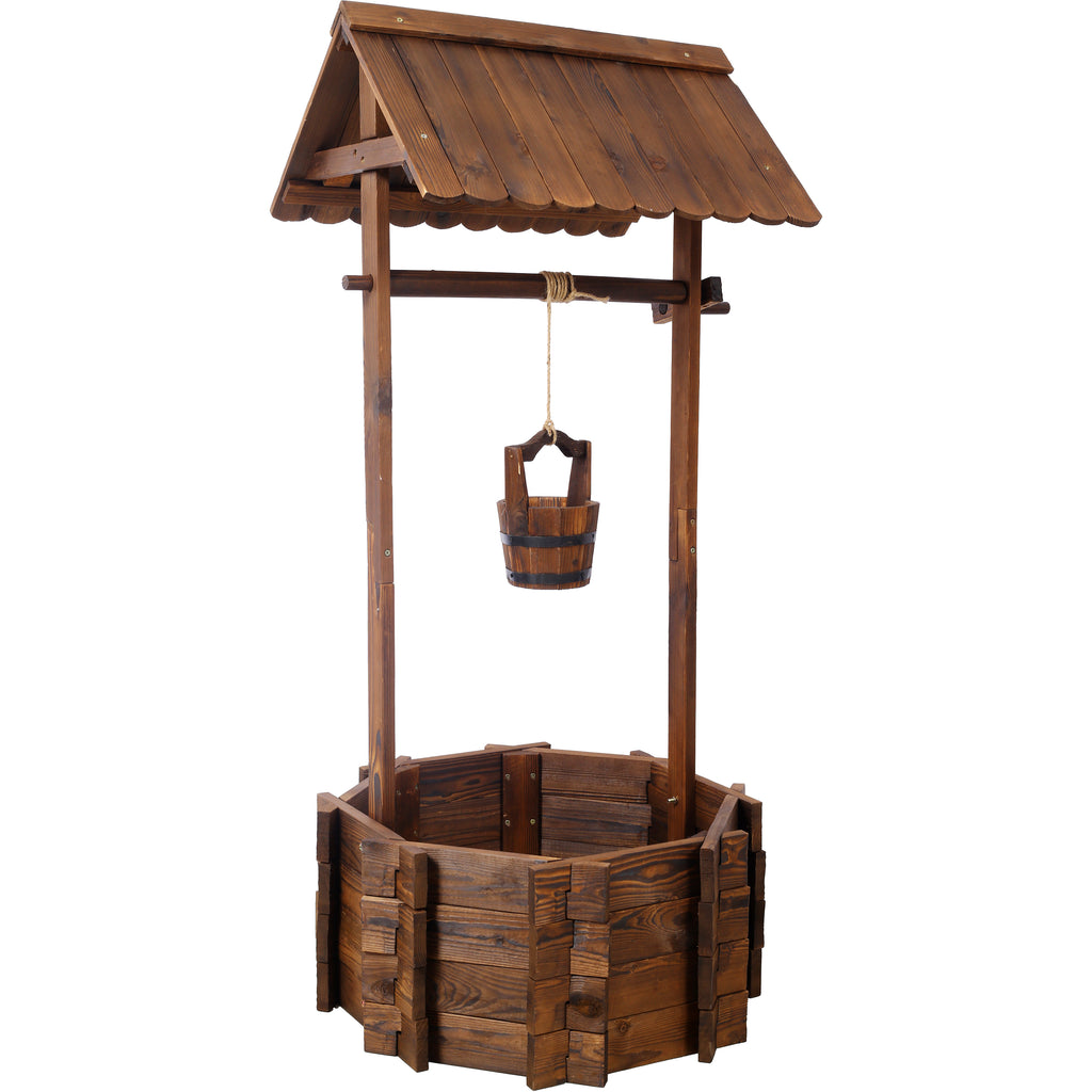 Rustic Wooden Wishing Well Planter Outdoor Home Décor