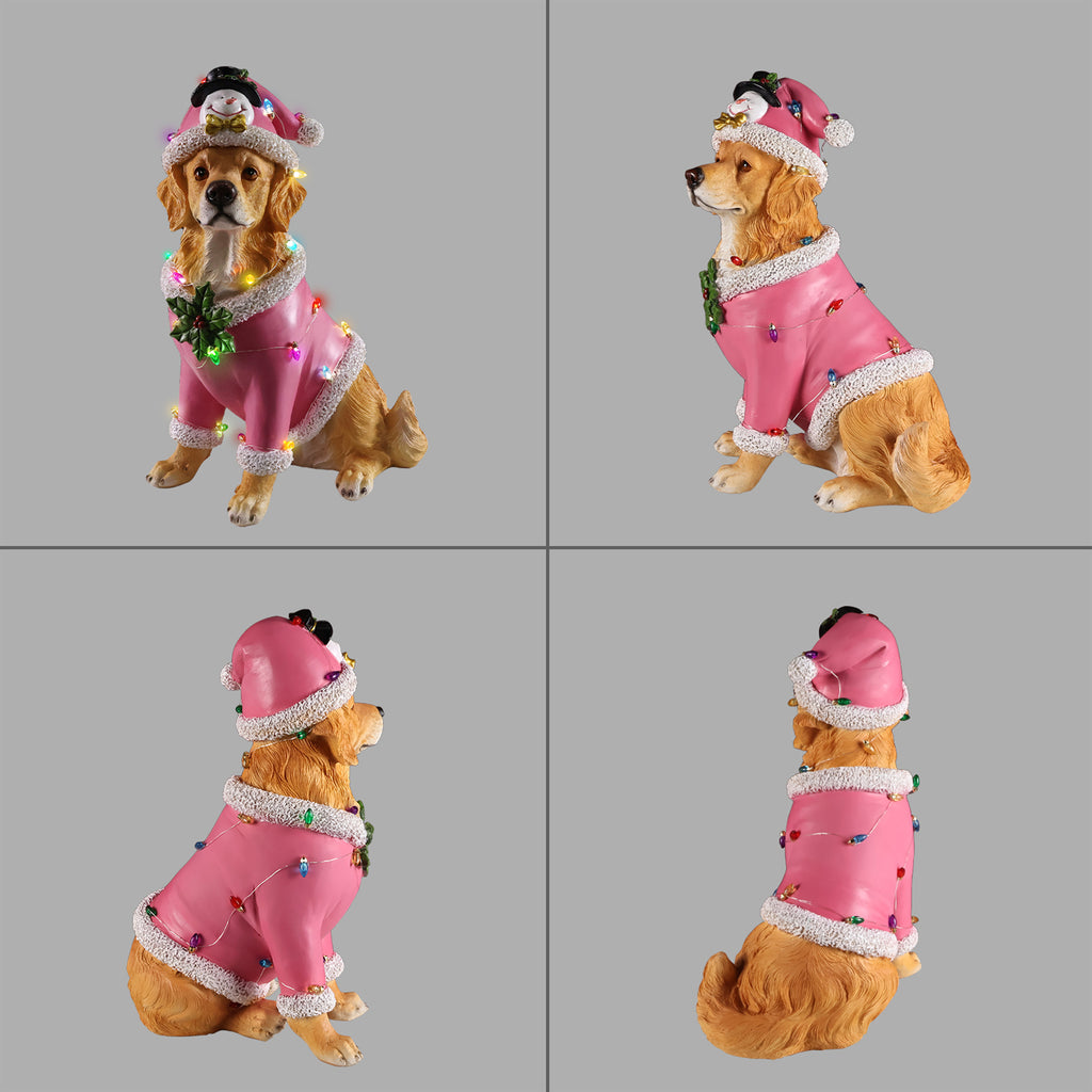 Christmas Golden Retriever Statue, Holiday Dog Figurine