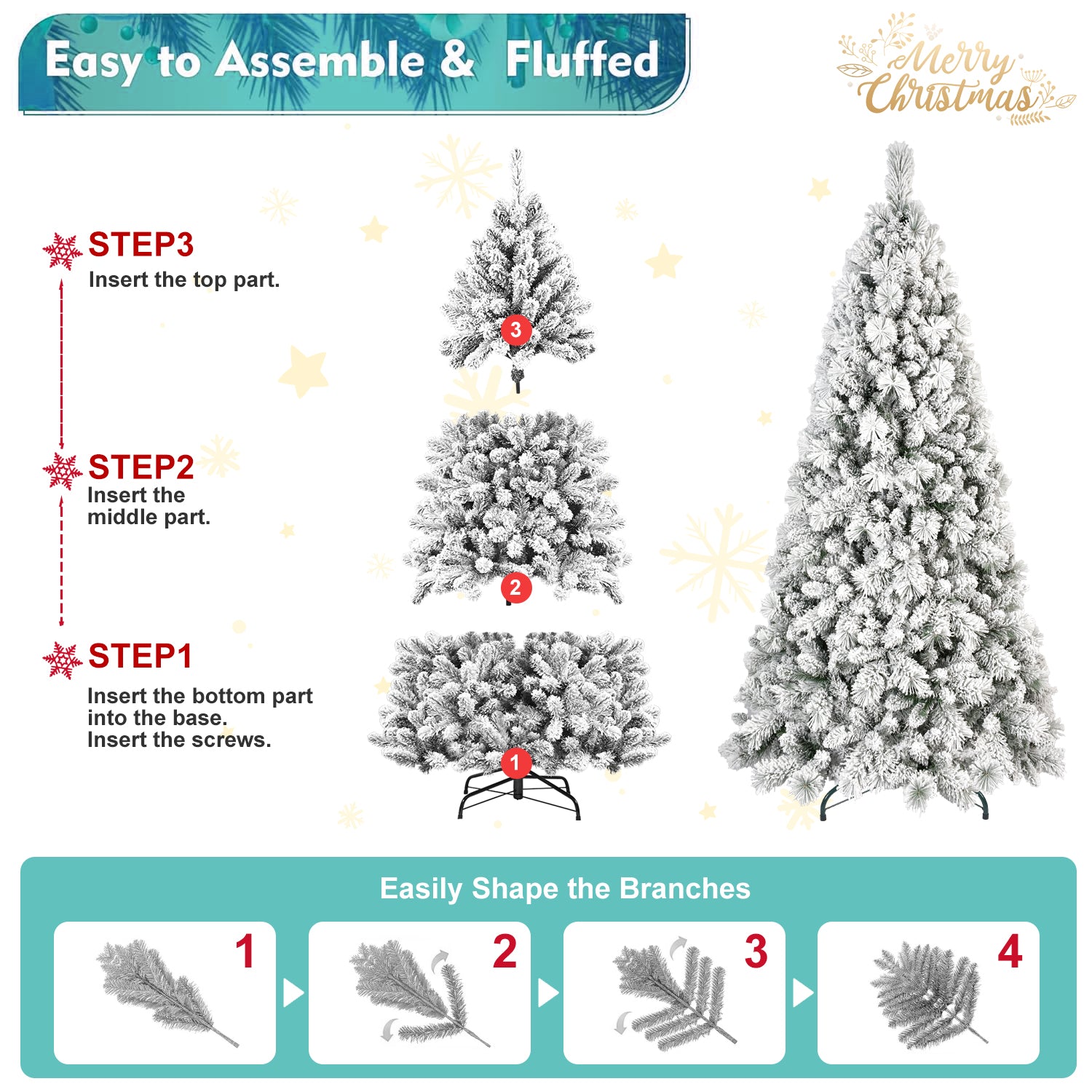 6FT Flocked Christmas Tree with 350 Warm LED Lights