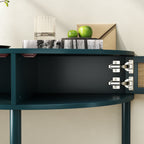 Unique Half Moon Design End Table with Sliding Rattan Door