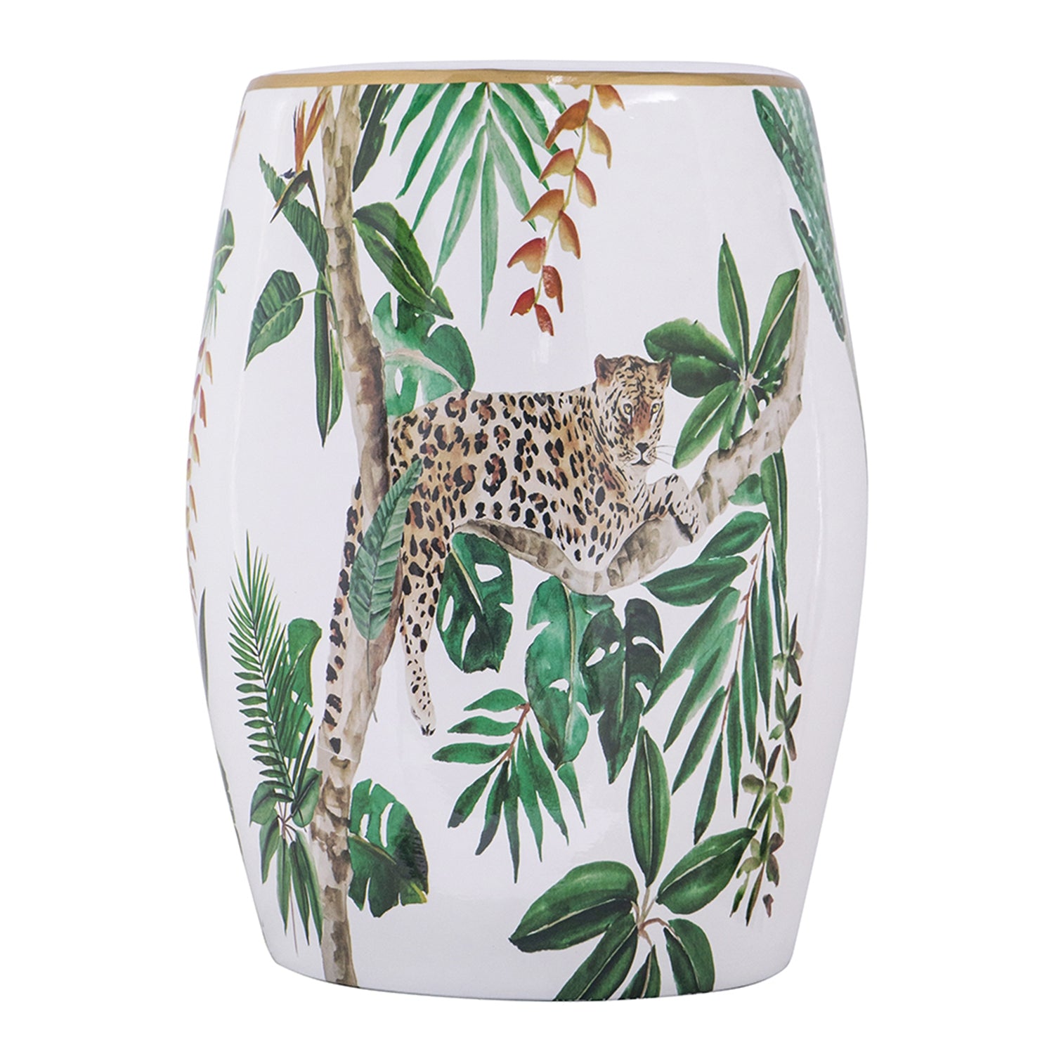 13x13x18" Ceramic Garden Stool - Jungle-Themed Accent Side Table