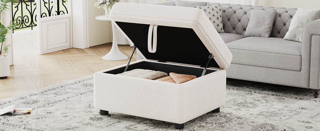 Movable Storage Ottoman - 26.6" Chenille Footrest