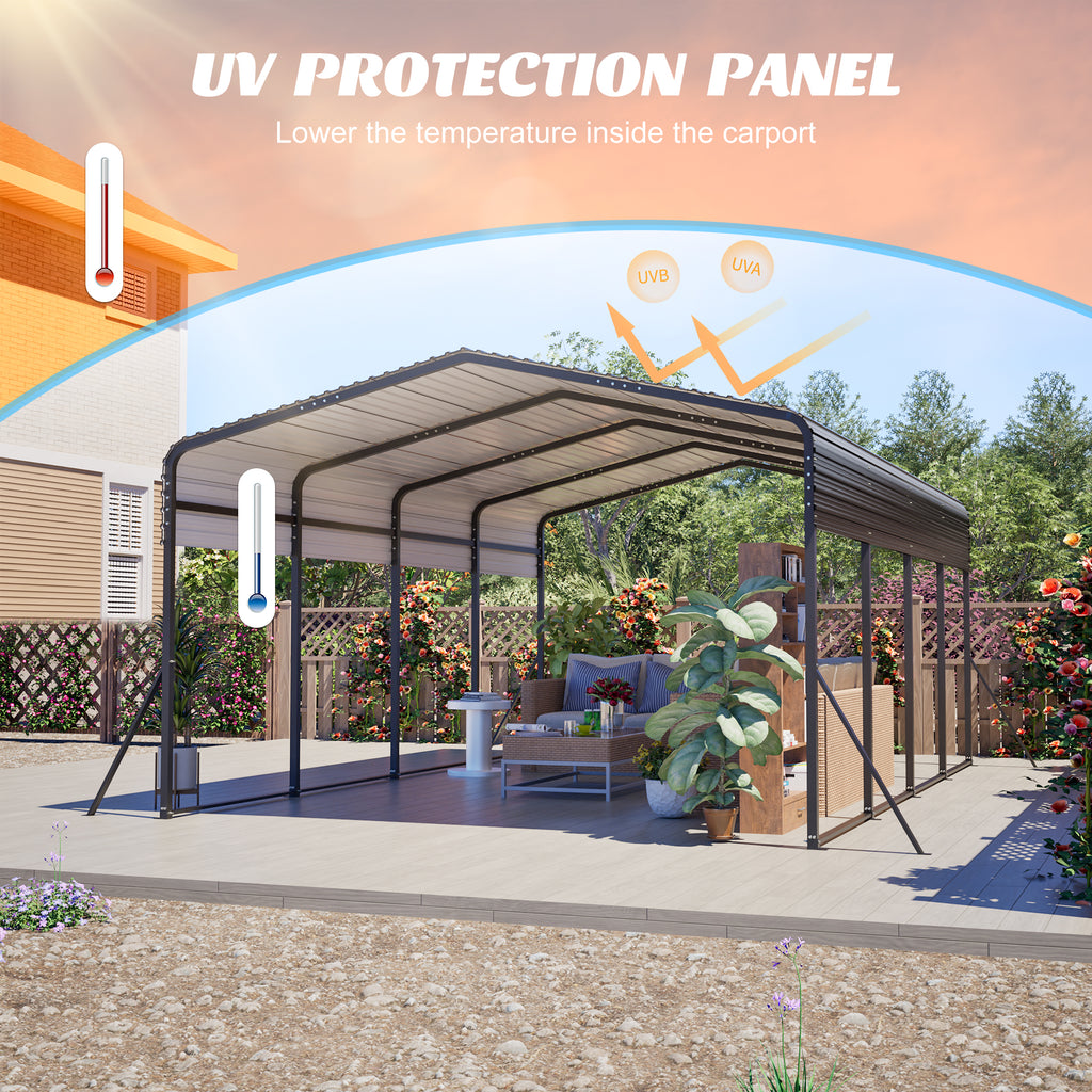 13x20 FT Metal Carport with Upgraded Triangle Reinforced Frame