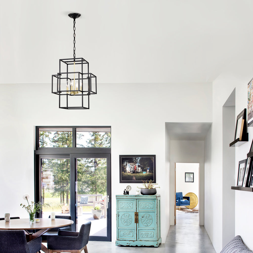 4-Light Metal Lantern Tiered Pendant Hanging Light Fixtures