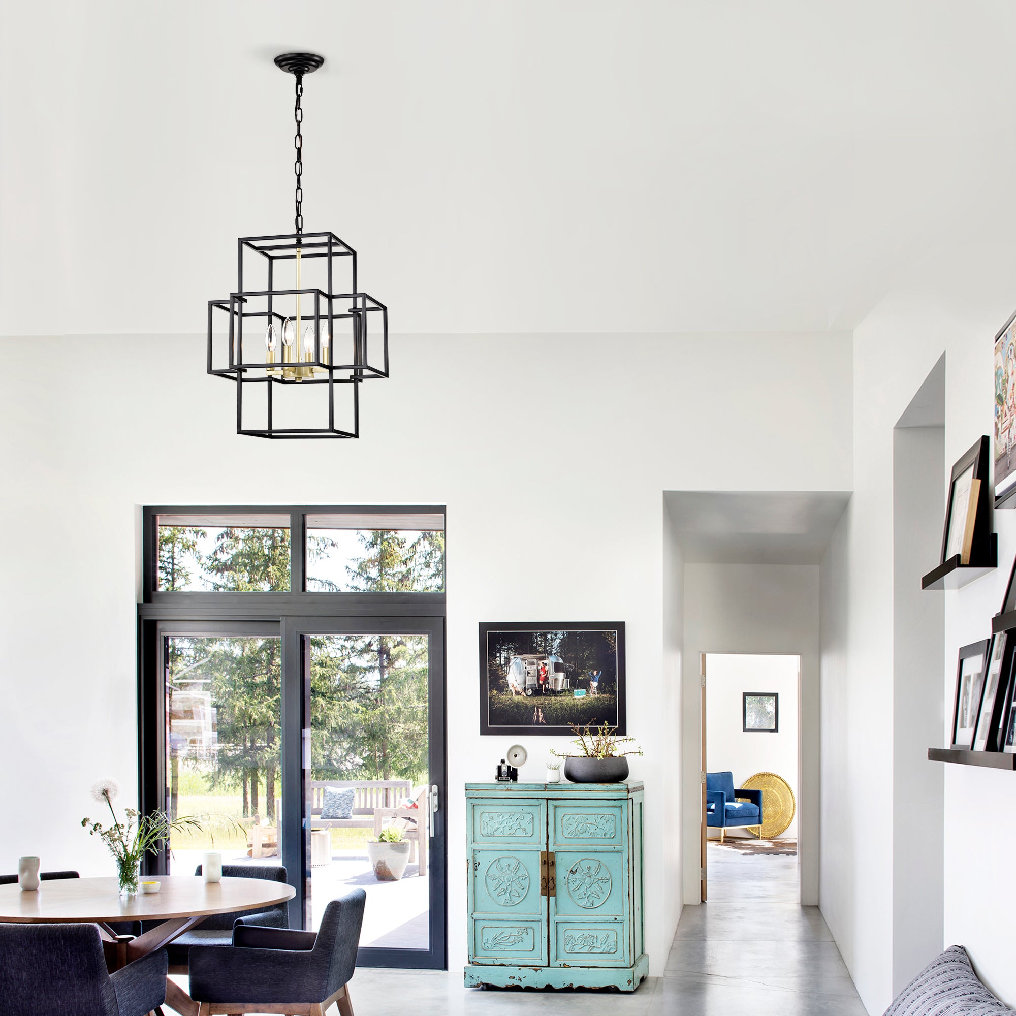 4-Light Metal Lantern Tiered Pendant Hanging Light Fixtures