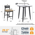 Modern 5PC Outdoor Patio Bar Set, Rounded Square 35.4'' Sintered Stone Table & 4 Aluminum Bar Stools