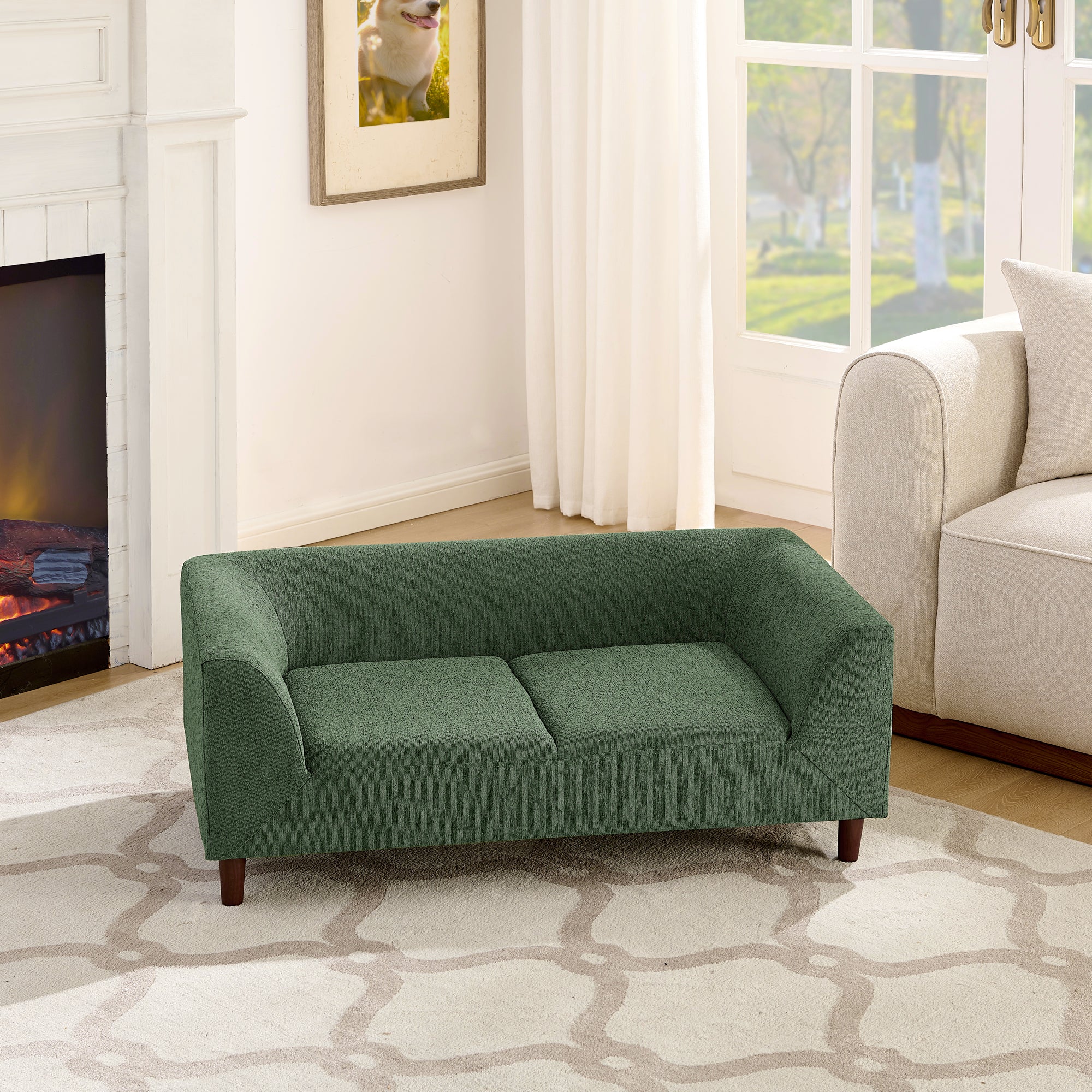 Modern Rectangular Pet Sofa with Backrest and Armrests