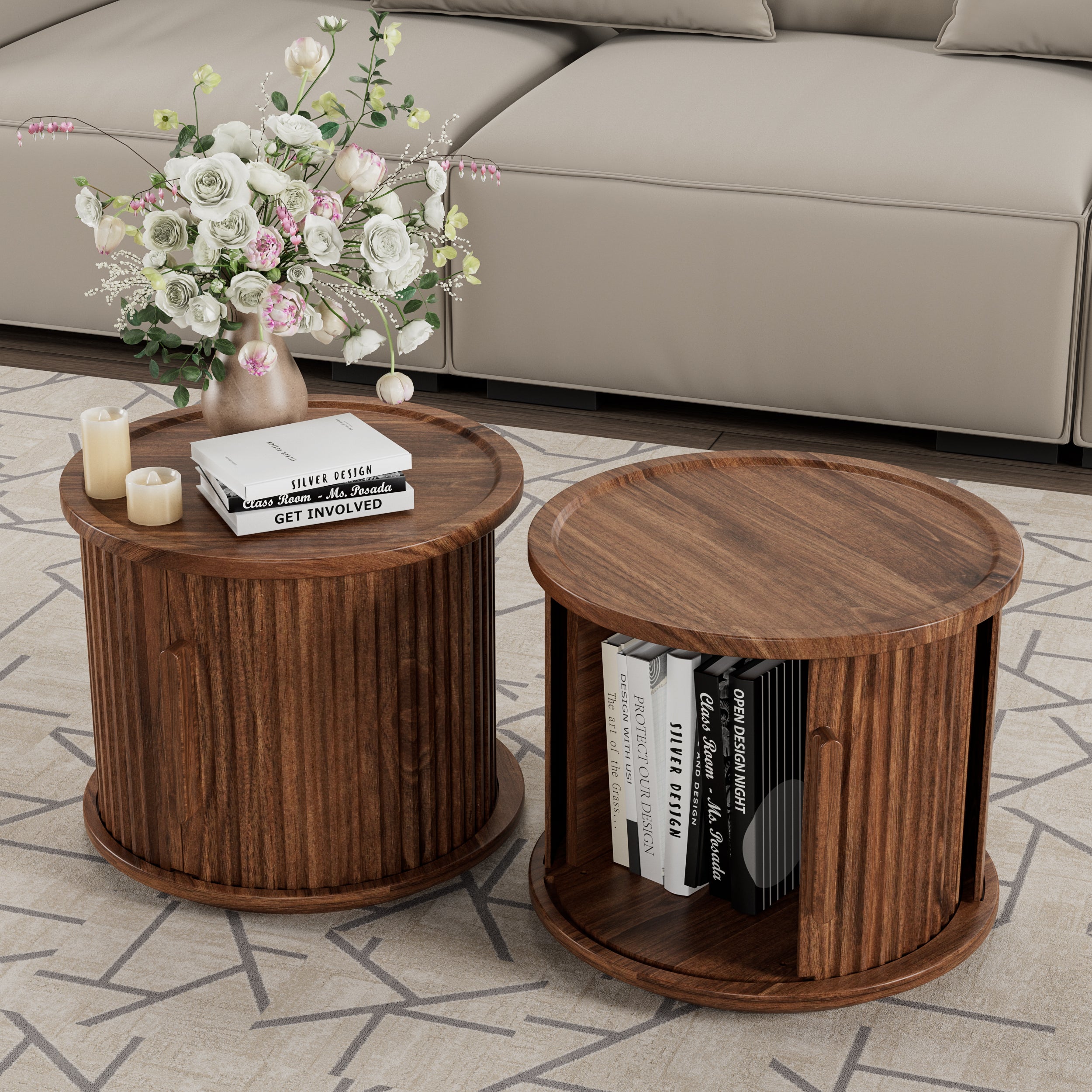 2-Piece Round Coffee Table Set, Modern Nesting Side Tables