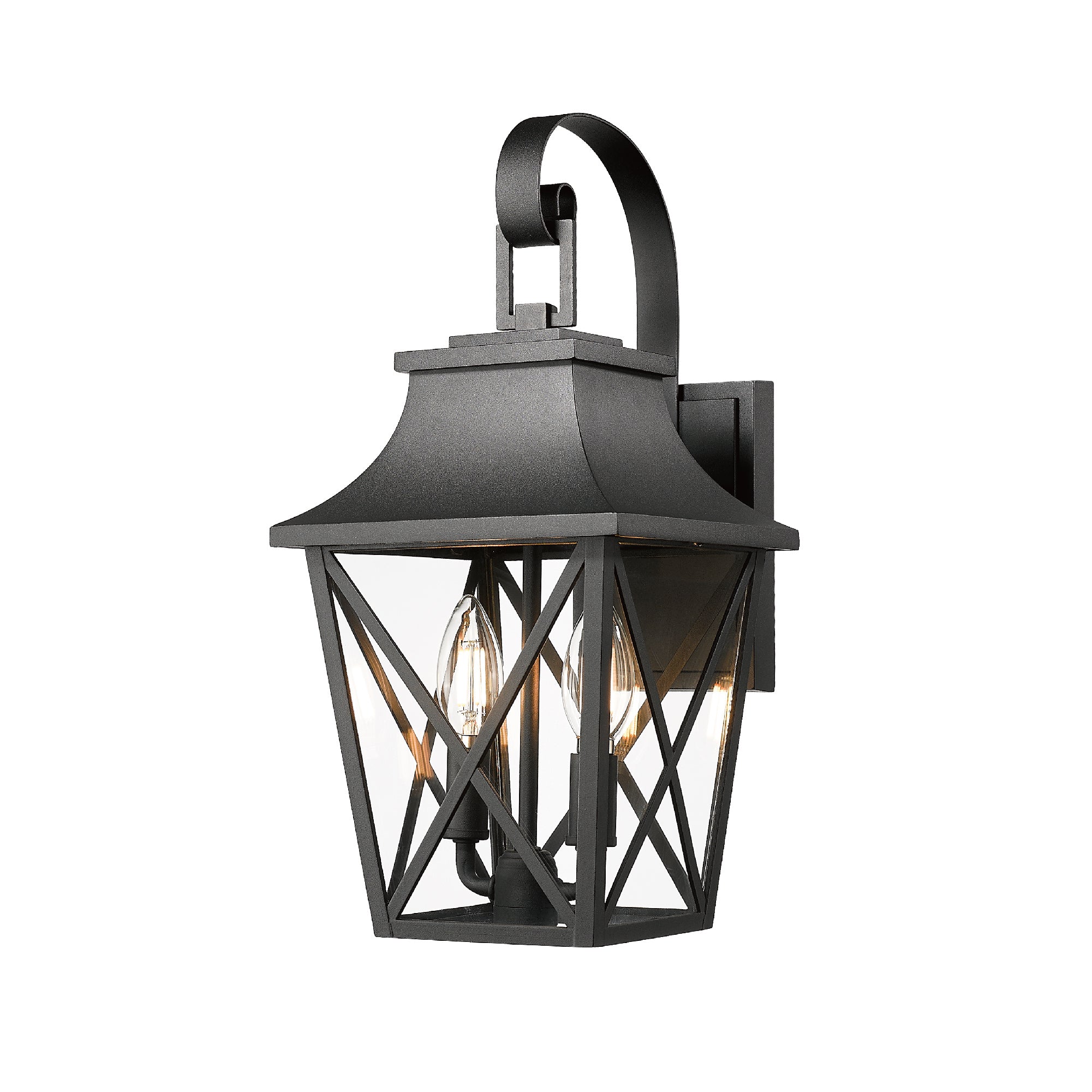 Black Outdoor Wall Lantern 2-Light Set