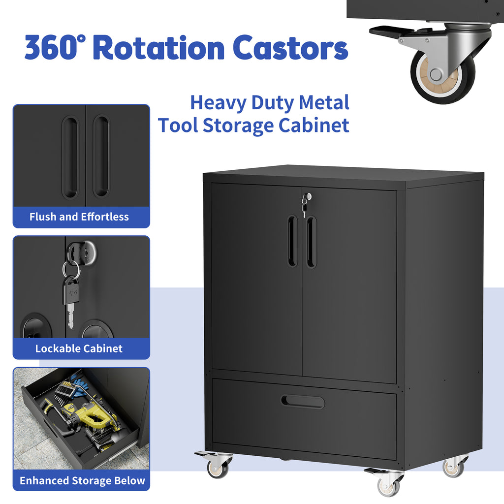 Mobile Tool Cart with Lockable Casters - 40" H x 30" W x 20" D