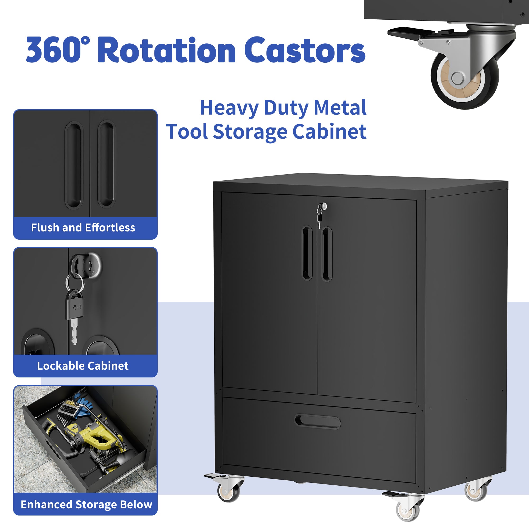 Mobile Tool Cart with Lockable Casters - 40" H x 30" W x 20" D