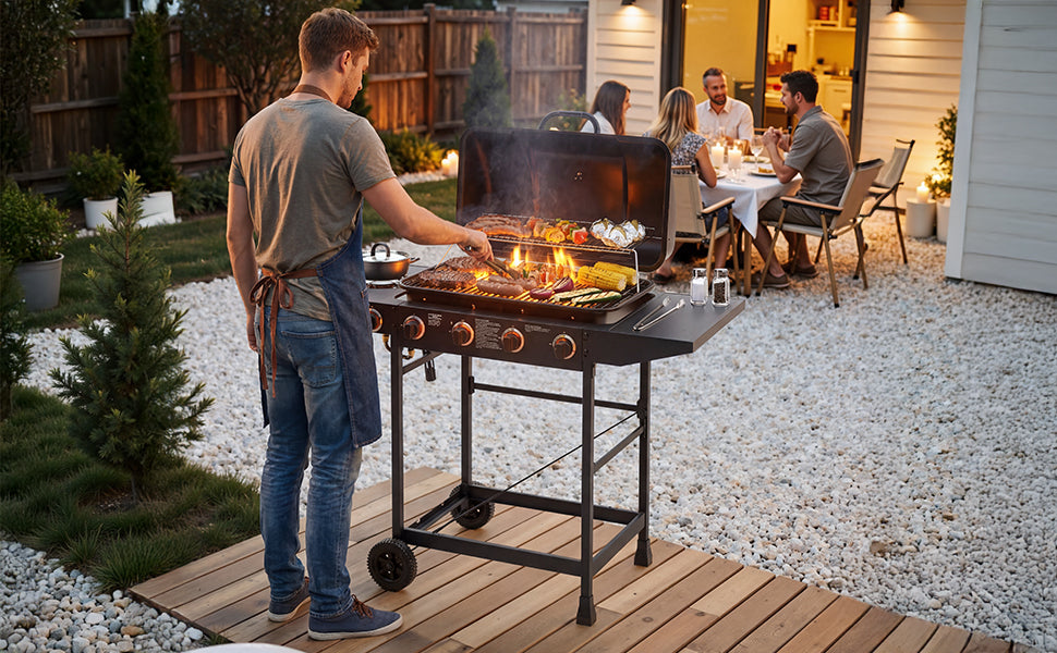 4 Burner BBQ Propane Gas Grill with Side Burner