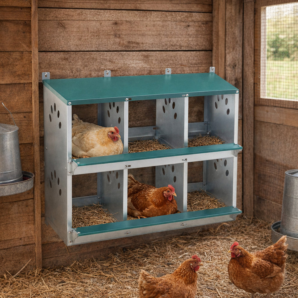 Chicken Nesting Box - 6 Room Metal Design for Hens