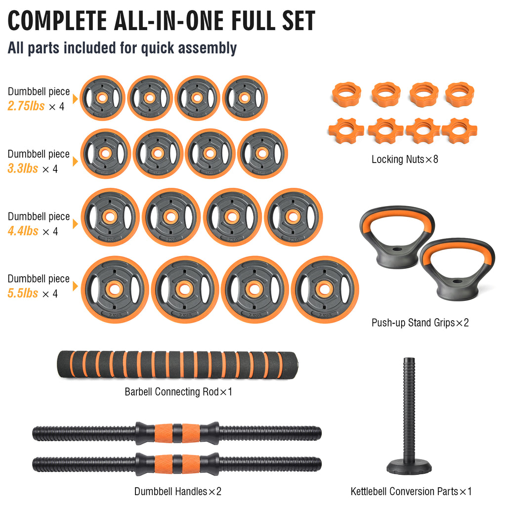 66LB Adjustable Dumbbell Set, 4-in-1 Convertible Weights