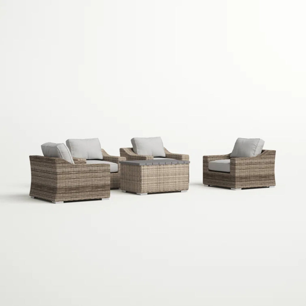 LSI 4 Piece All Weather Wicker Sectional Seating Group with Cushions