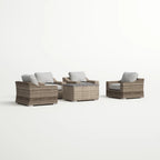 LSI 4 Piece All Weather Wicker Sectional Seating Group with Cushions