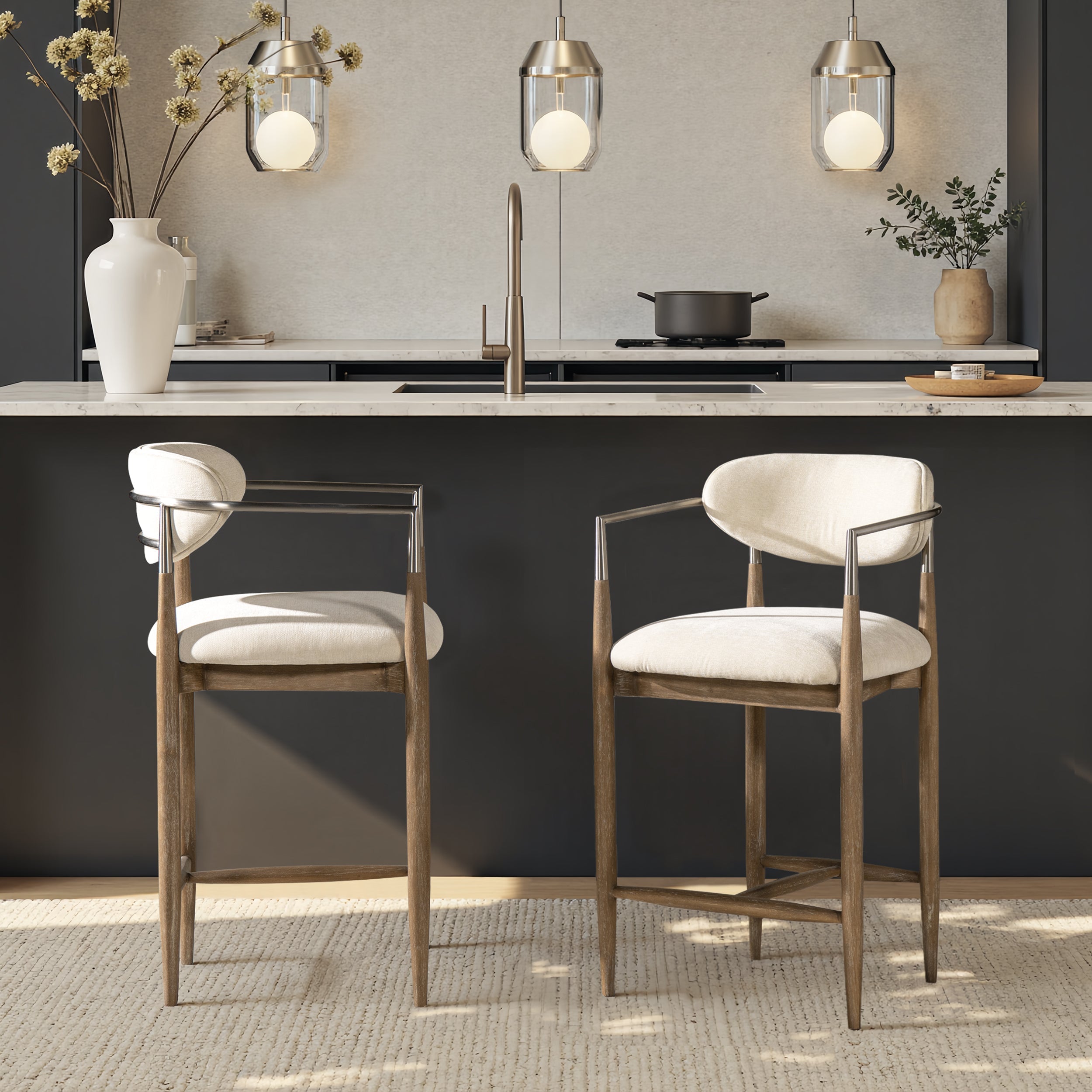 Artemis 26' Mixed Material Upholstered Counter Stool, Warm White Chenille