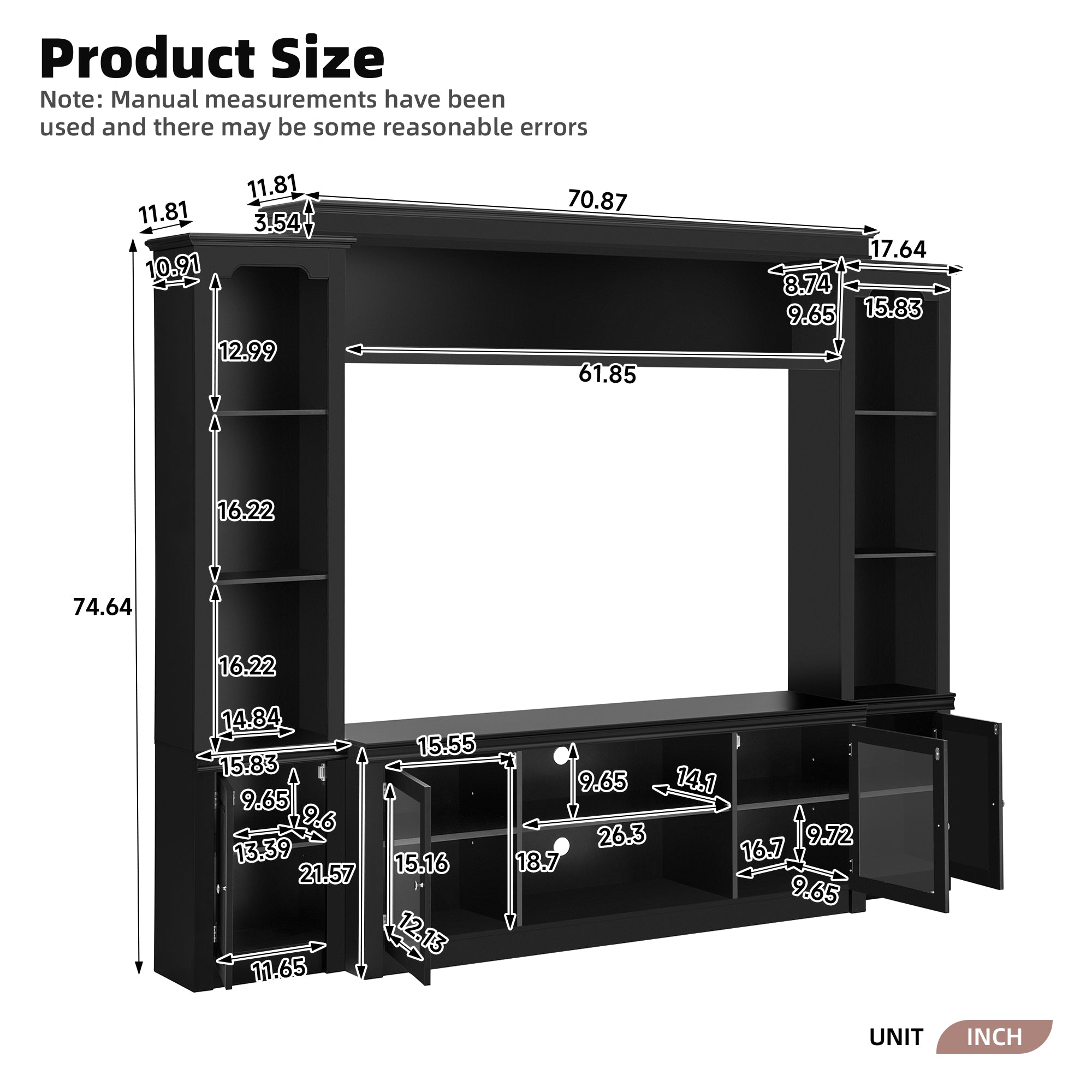 All-in-One Modern TV Stand with Bookcase for TVs Up to 65-inch