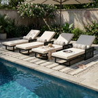 Black Iron Outdoor Chaise Lounge Set