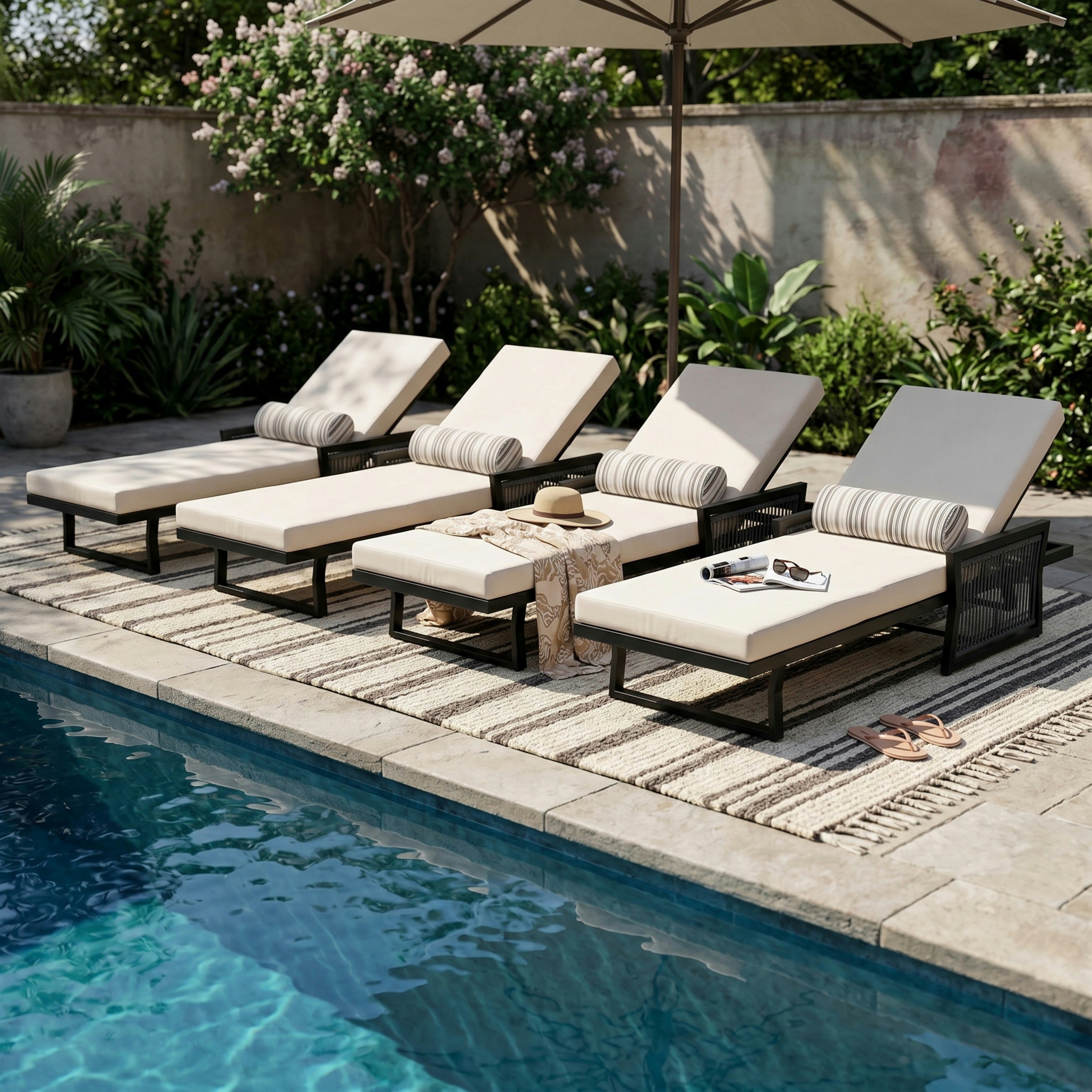 Black Iron Outdoor Chaise Lounge Set