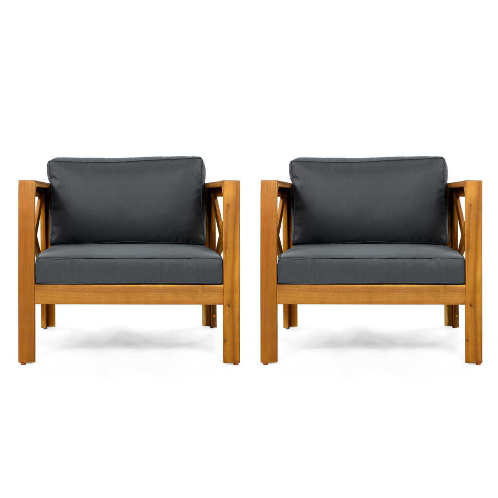 Outdoor Acacia Wood Club Wooden Armchair with Cushions (Set of 4)