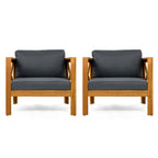 Outdoor Acacia Wood Club Wooden Armchair with Cushions (Set of 4)