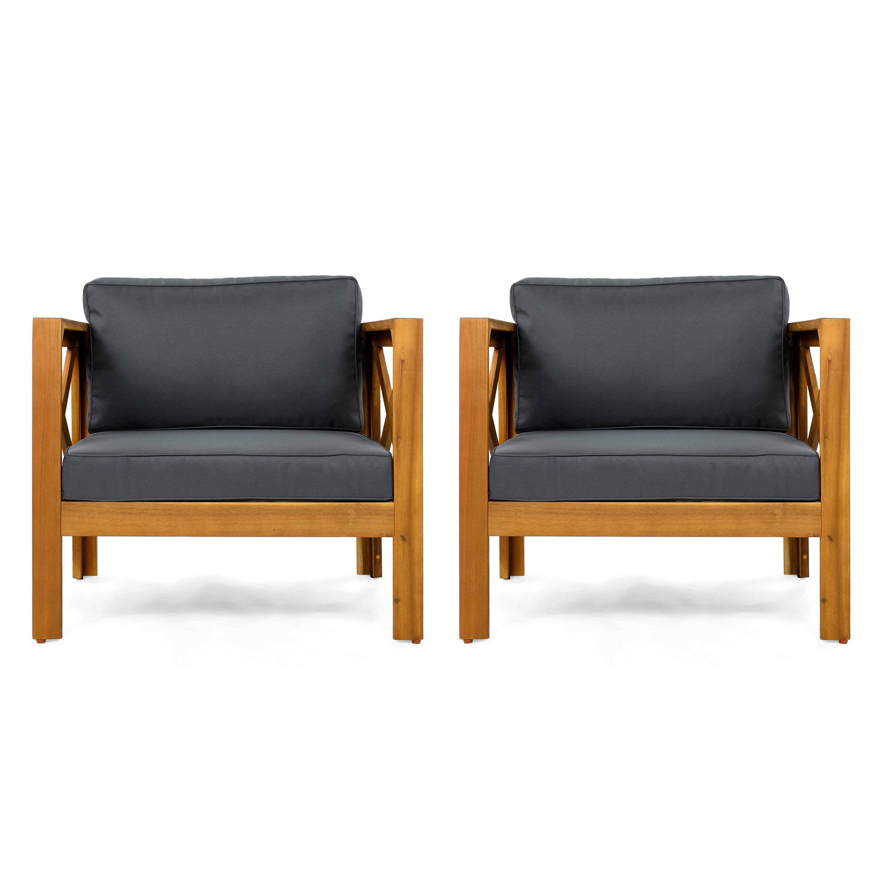 Outdoor Acacia Wood Club Wooden Armchair with Cushions (Set of 4)