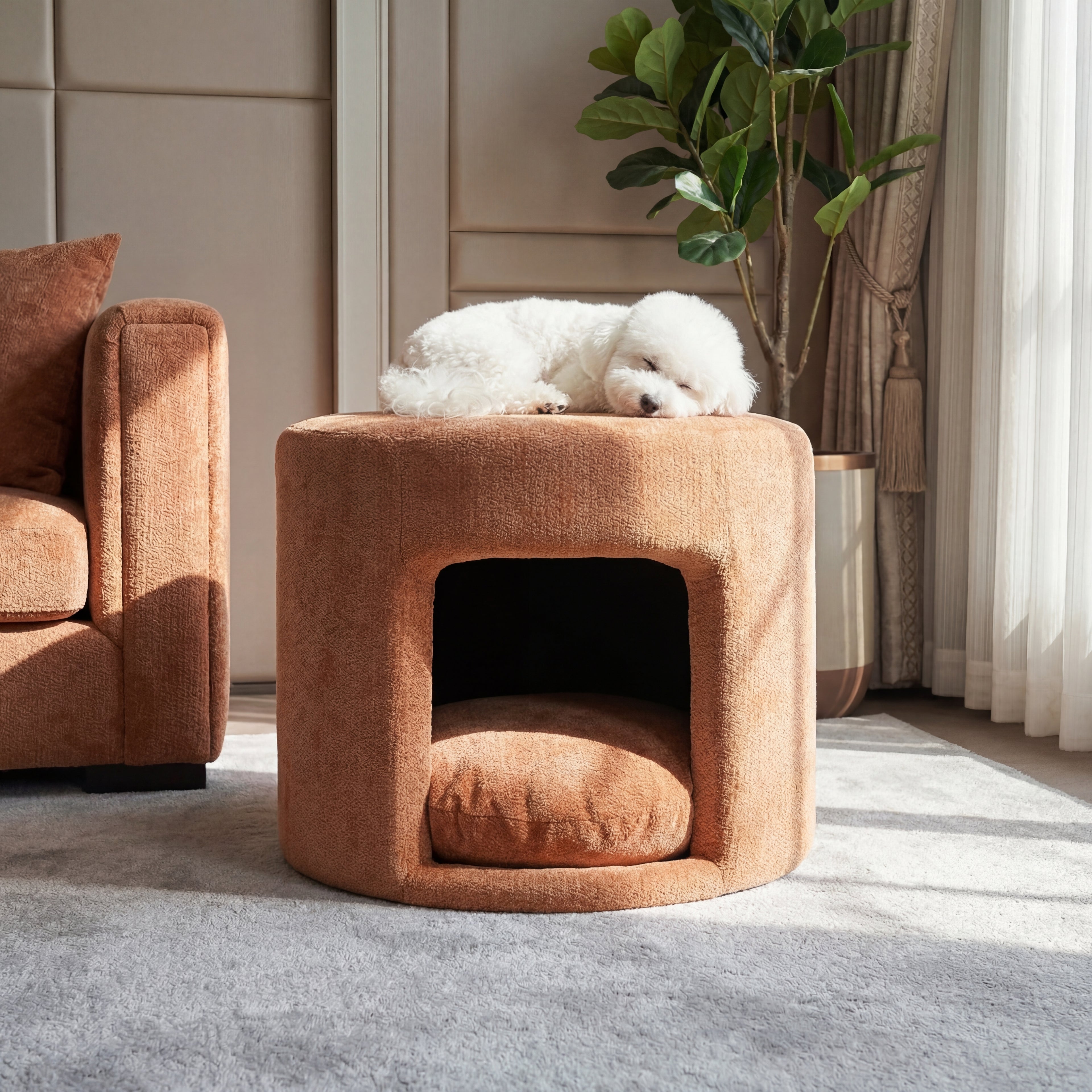 Orange Pet Friendly Ottoman with Removable Pet Cushion