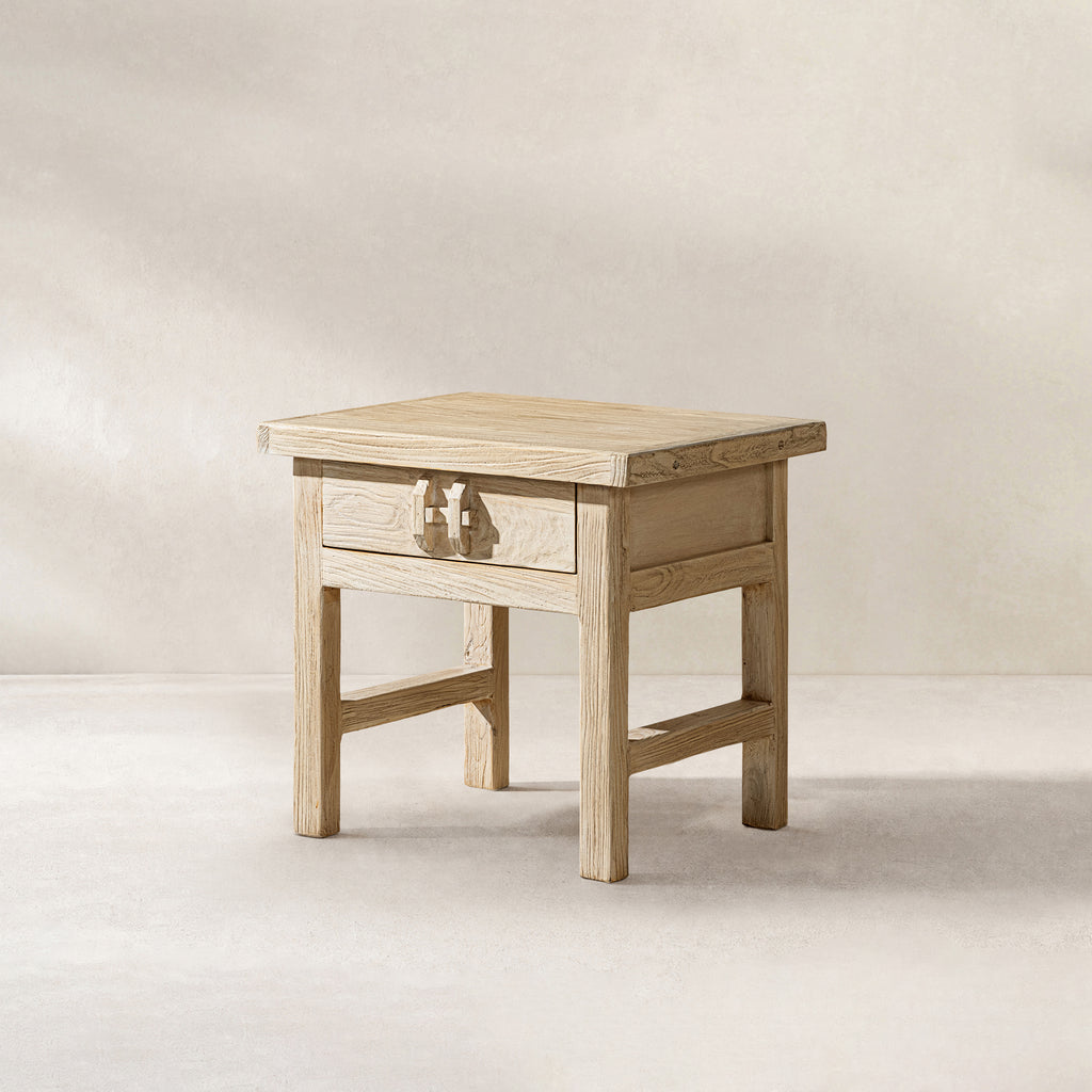 Rowan 22" Elm Wood Side Table with Drawer Light