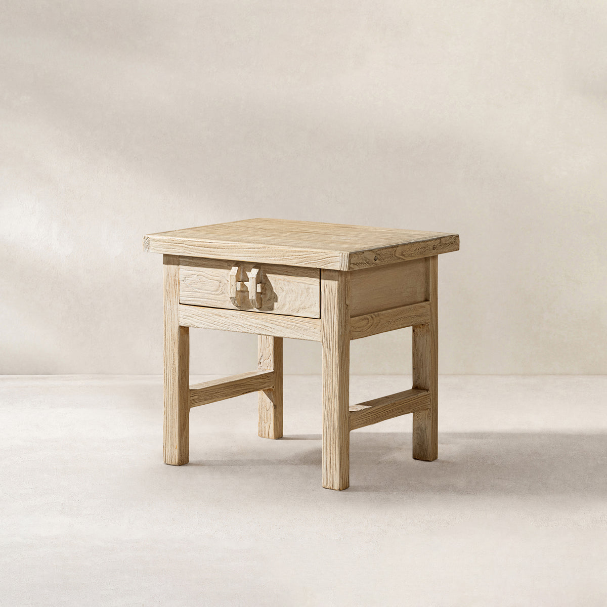 Rowan 22" Elm Wood Side Table with Drawer Light