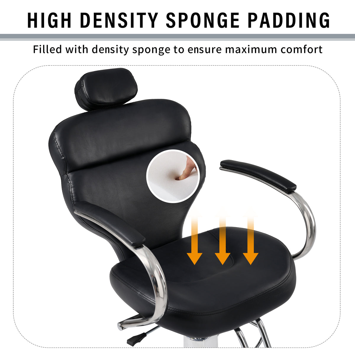 Premium Reclining Barber Chair, Black PU Leather, 330 Lb Capacity