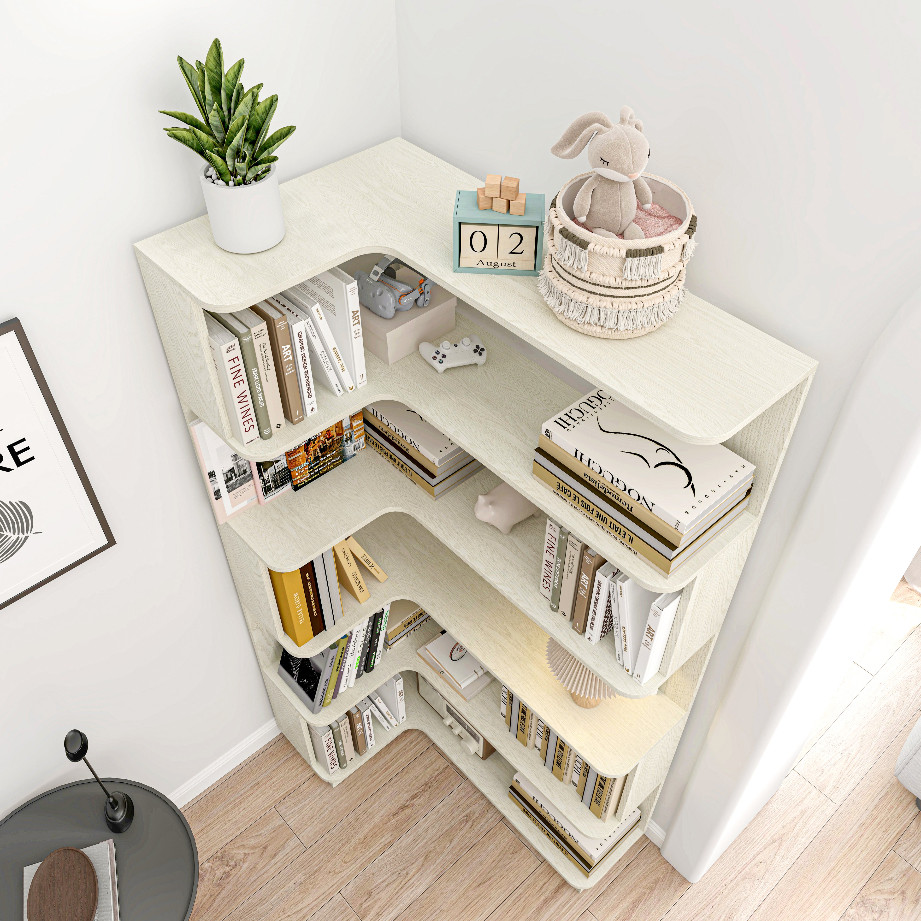 90cm Extended Size 5-Tier L-Shaped Corner Bookshelf