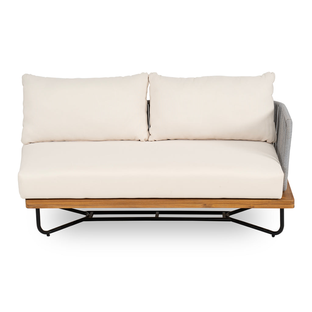 Lucca Outdoor 6 Seater Acacia Wood and Rope Woven Patio Conversation Set