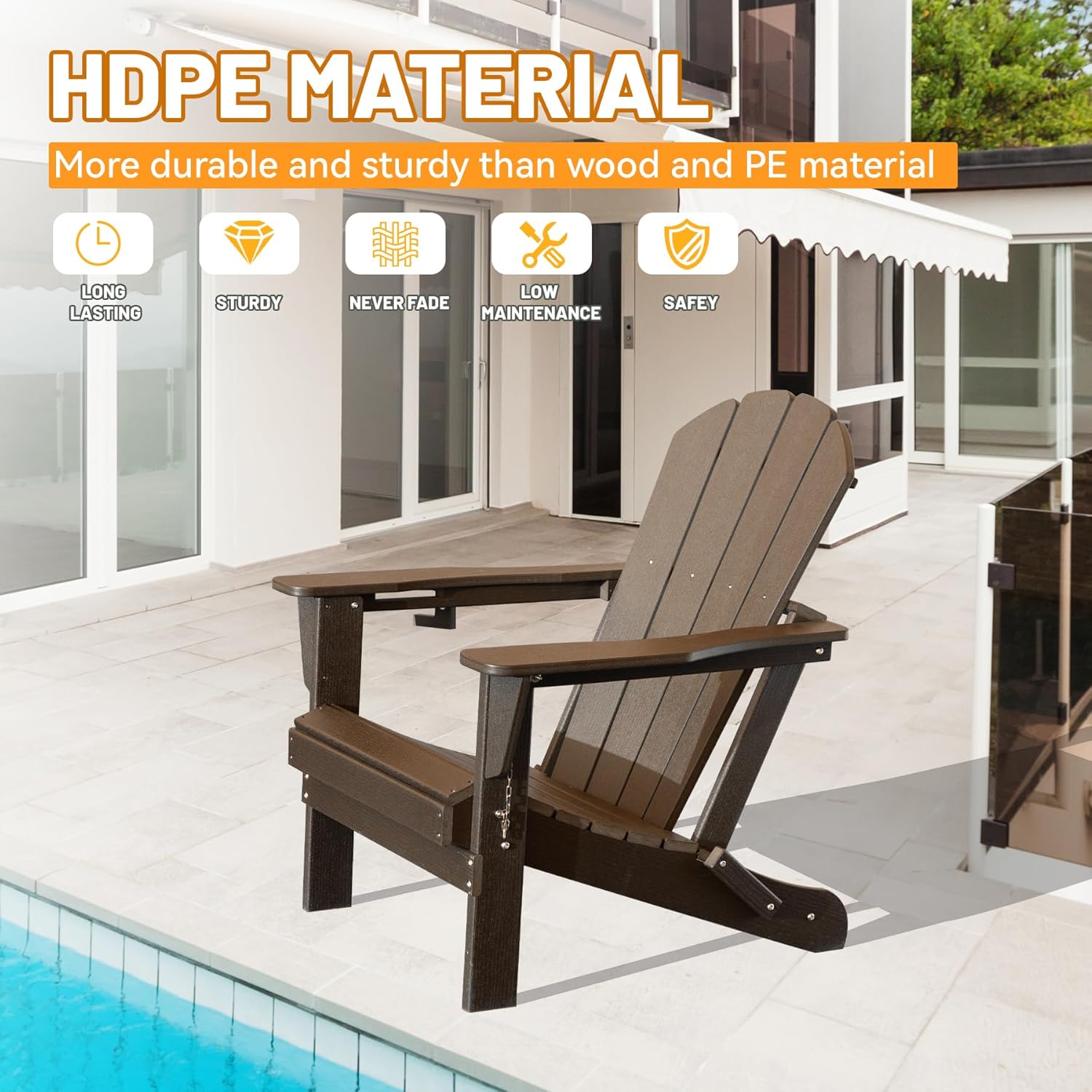 Folding HDPE Adirondack Chair with Cup Holder - Brown